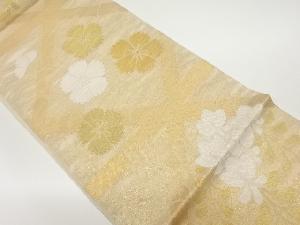 紗 竹に花々模様織出し全通袋帯